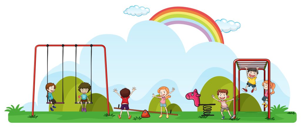 Happy children playing in playground illustration